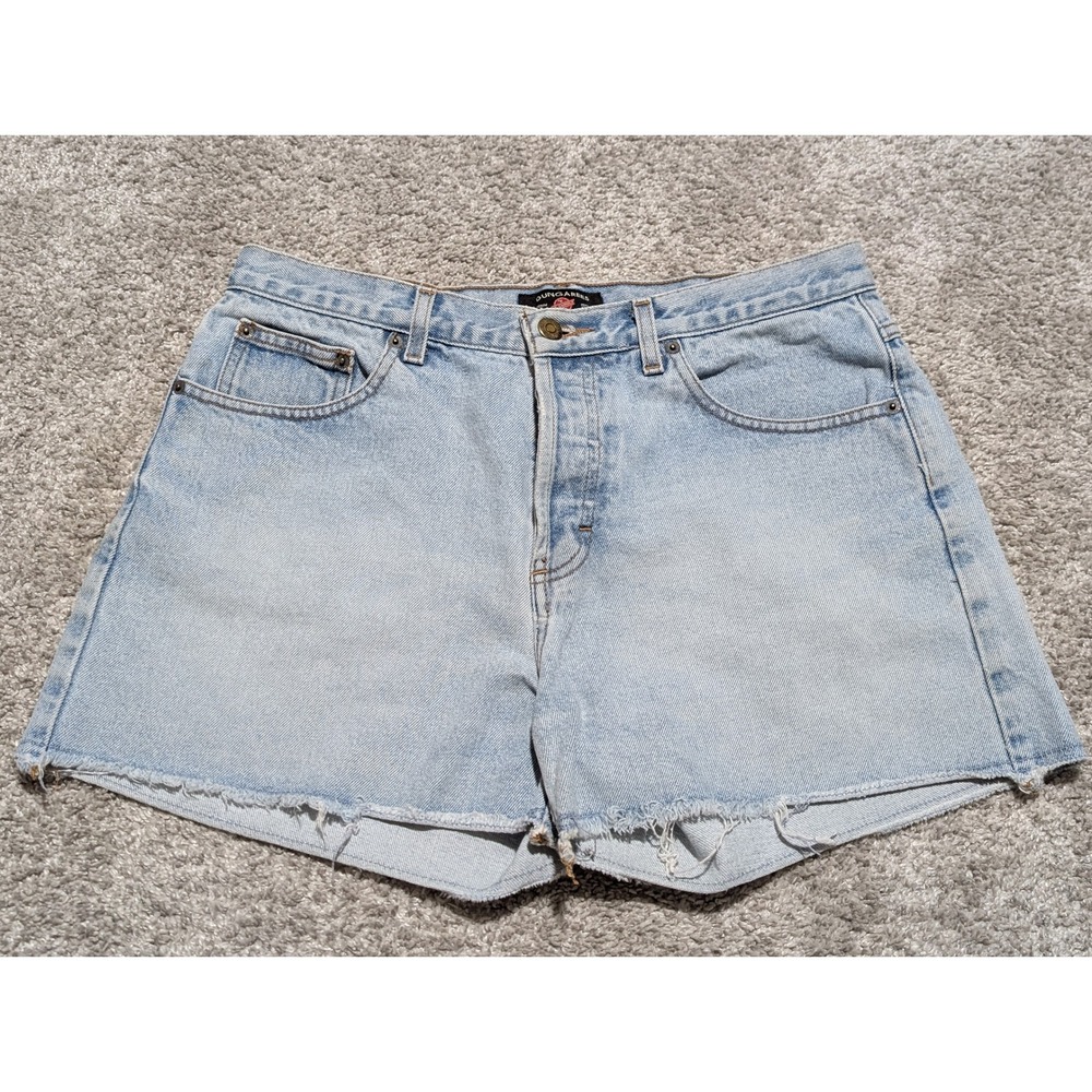 American Eagle Denim Shorts Womens 10 Light Dungarees High Rise Raw Hem VTG 90s